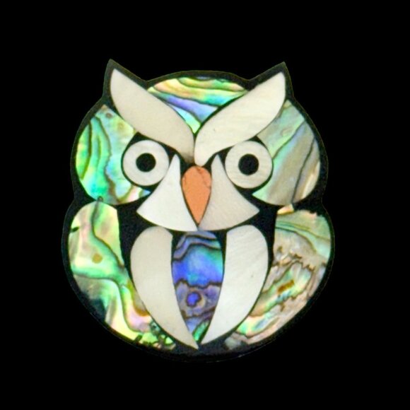 Inlaid Shell Owl Brooch - Mother of Pearl and Abalone Shell - Lee Sands? - Picture 2 of 4